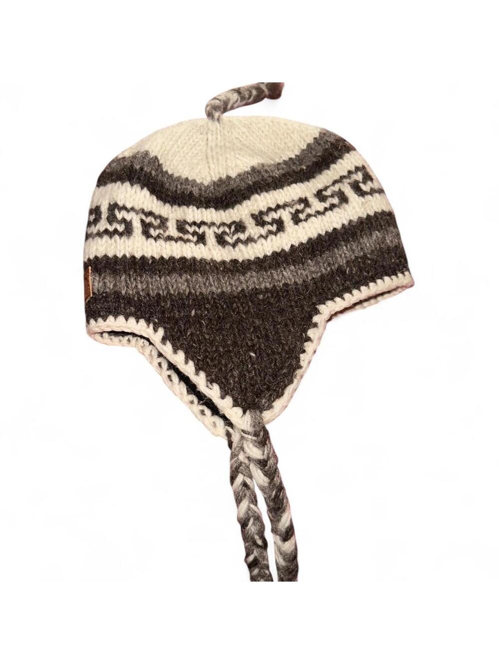 Vintage Khyber Wool Earflap Beanie Hat Nepal Lined Tribal Winter Cap